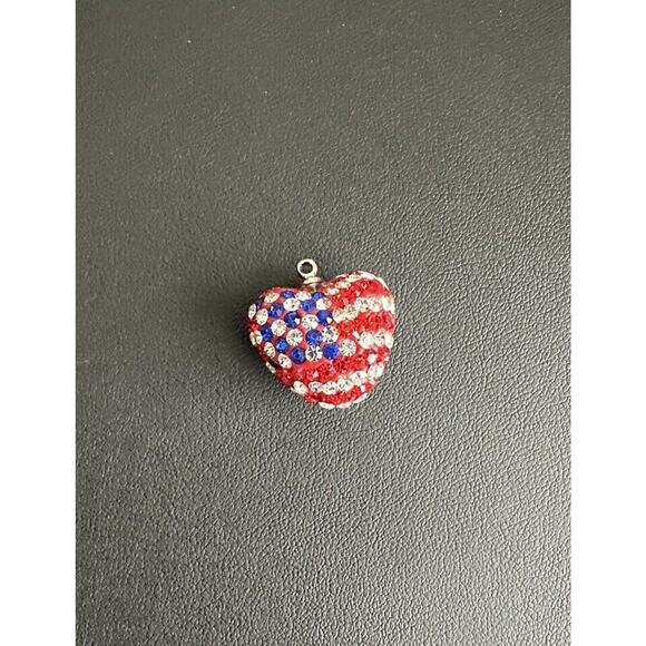 Unbranded Jewelry - American Flag Heart Shaped Pendant Crystal Beaded Two Sided Red White Blue USA